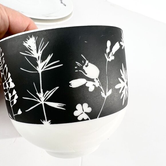 Franconia-Krautheim Candlelight 4 Pce Flat Porcelain Cup Saucer Set B/W Floral - Picture 9 of 13